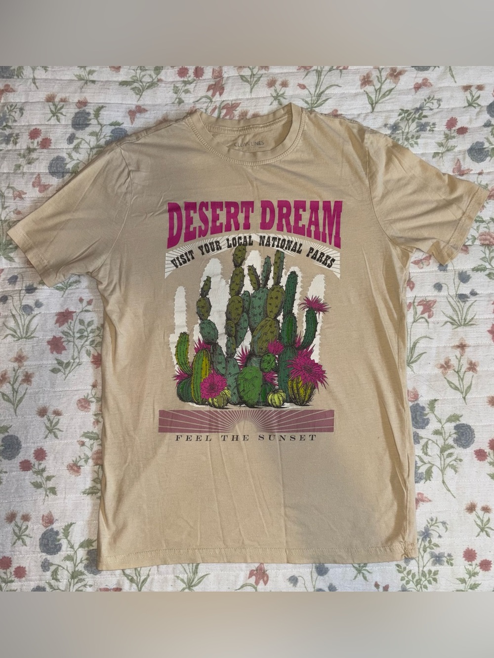 Desert Dream Short Sleeve Tee in Tan with Pink Print